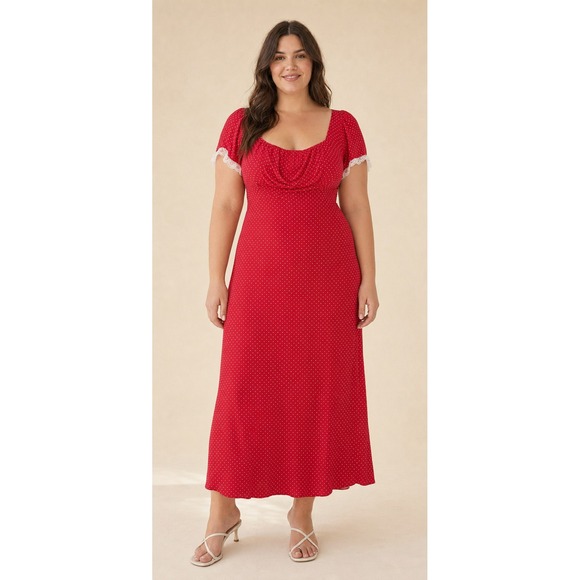 wild fable Dresses & Skirts - Wild Fable Polka Dot Maxi Dress Cottagecore Boho Coquette Red Rayon XXL